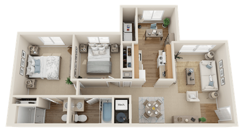 Meadows at Green Tree Apartments 2 Bed 2 Bath Floor Plan